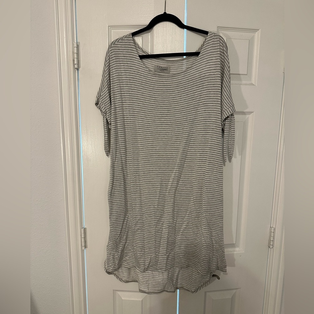 Thread from Anthro. Grey and white striped dress. Large